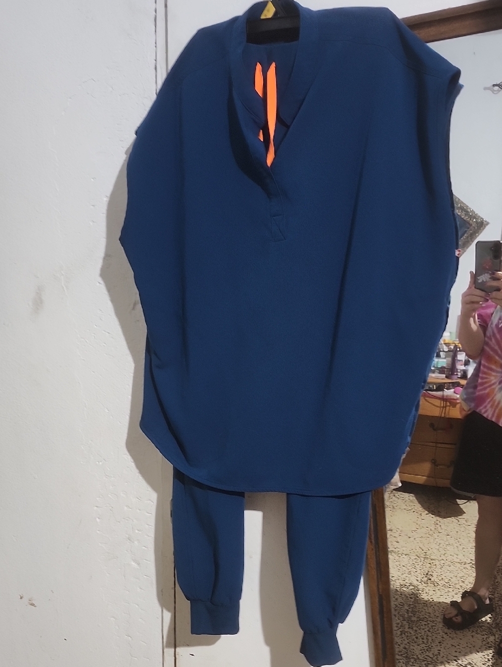 Figs Navy Jogger Scrub Set with Orange Drawstring